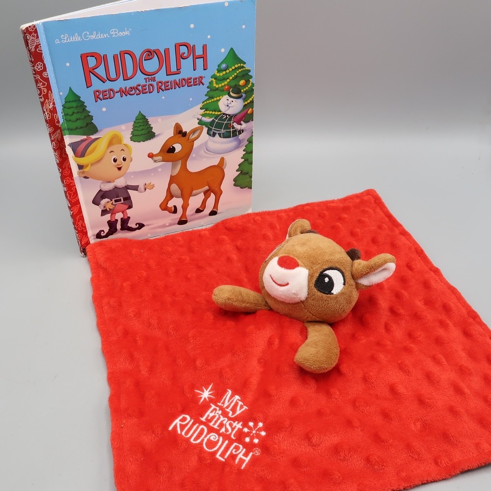 Rudolph The Red Nosed Reindeer Lovey Security Blanket Babys First w Book